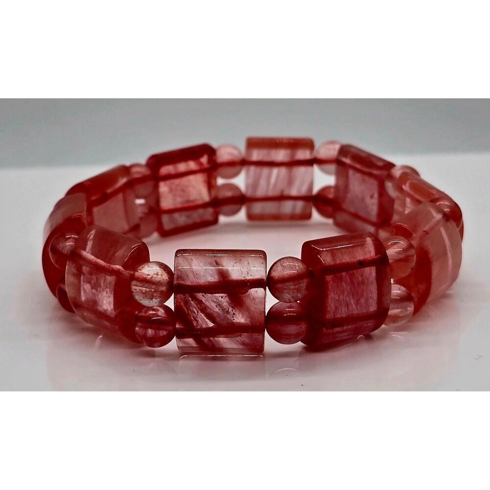 Vintage Cherry Color Quartz Beaded Stretch Bracelet